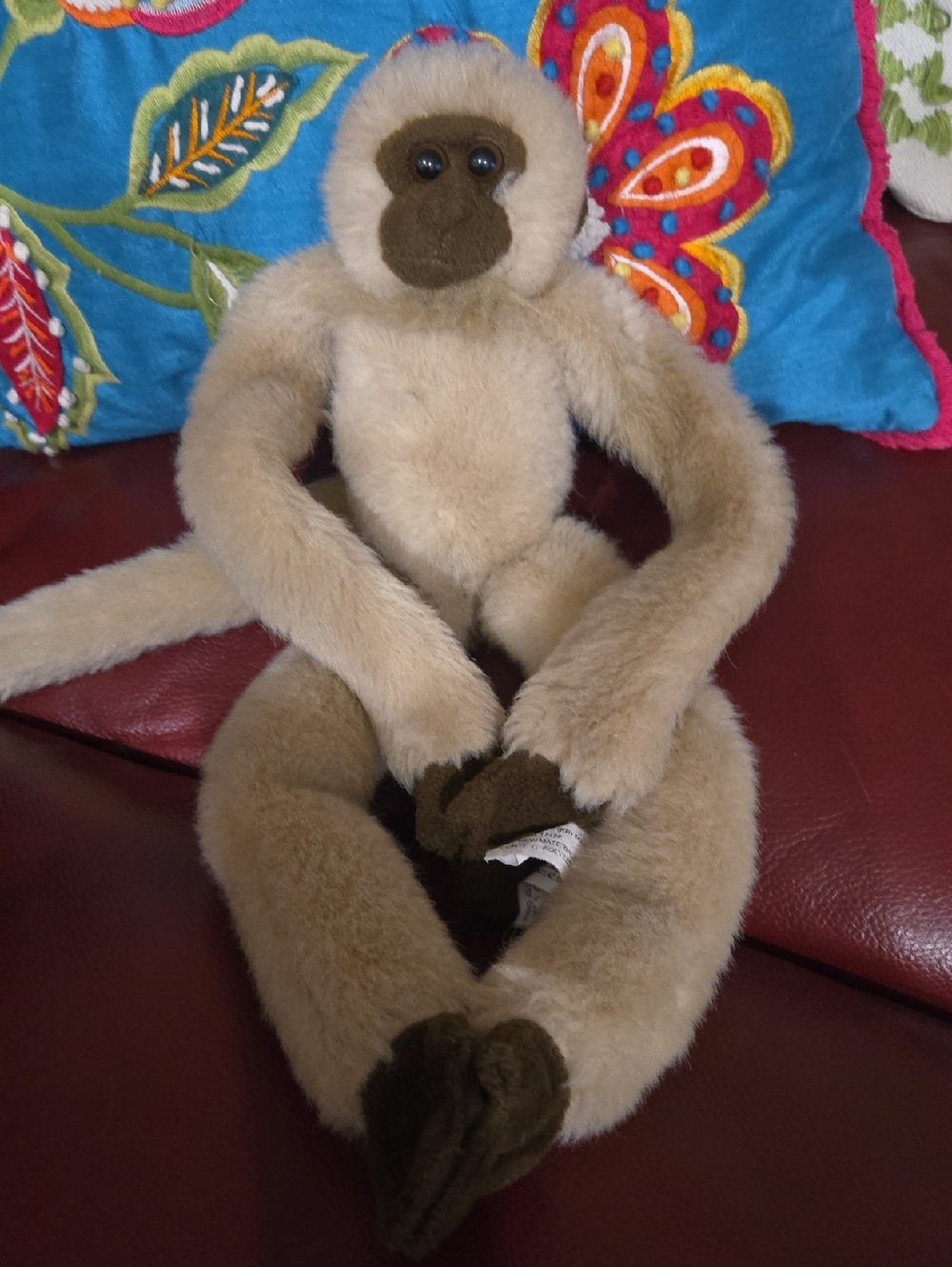 Vintage Plush Beige Monkey Stuffed Animal - Soft Long-Limbed Cuddly Toy